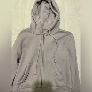 Women’s Cropped Light Purple Draw String Full Zip Sweater Hoodie